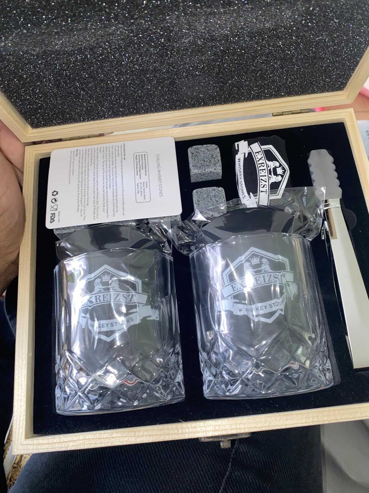 Whiskey Stones Gift Set - Whiskey Glasses Set of 2 with Premium Wood Box customer photo 2