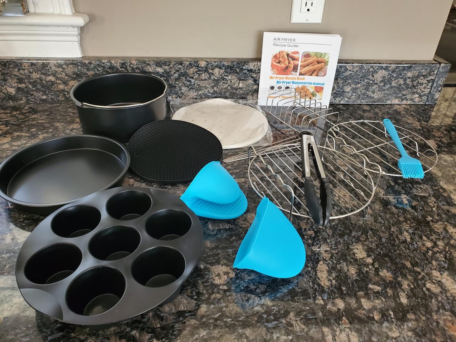 Air Fryer Accessories, Set of 12 Fit for 5.3Qt and Larger Air Fryer with Cake & Pizza Pan, Metal Holder, Skewer Rack & Skewers, etc, Nonstick Coating, Dishwasher Safe customer photo 1
