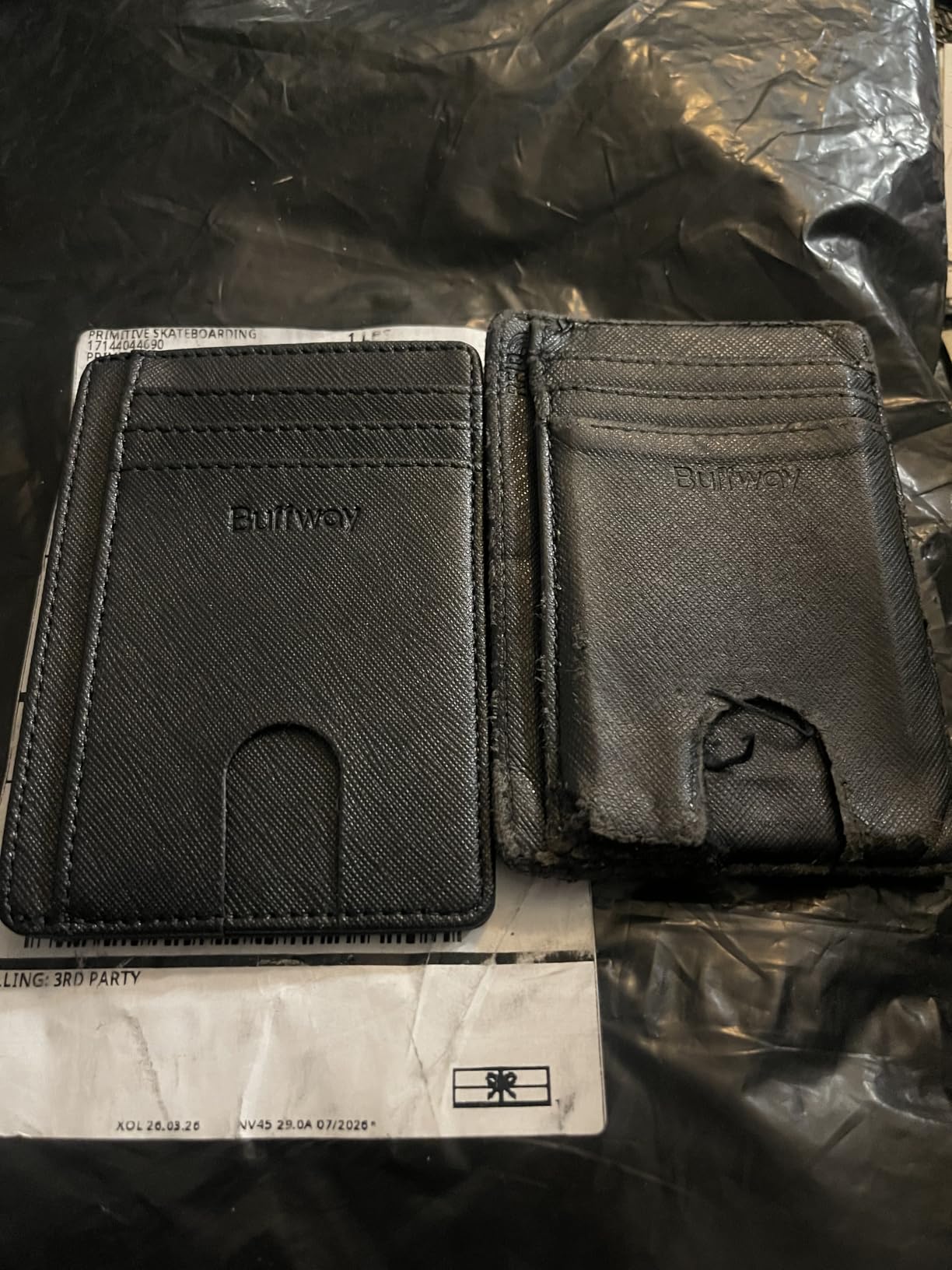 Buffway Slim Minimalist Front Pocket RFID Blocking Leather Wallets for Men and Women - Carbon Fiber Black customer photo 2