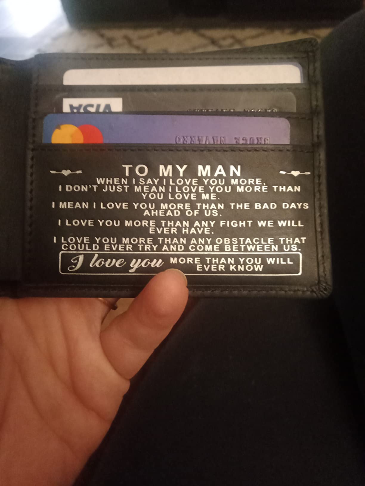 Personalized Leather Wallet For Man, Engraved RFID Blocking Bifold Stylish Black Wallet For Man Valentines Birthday Christmas Gifts customer photo 1