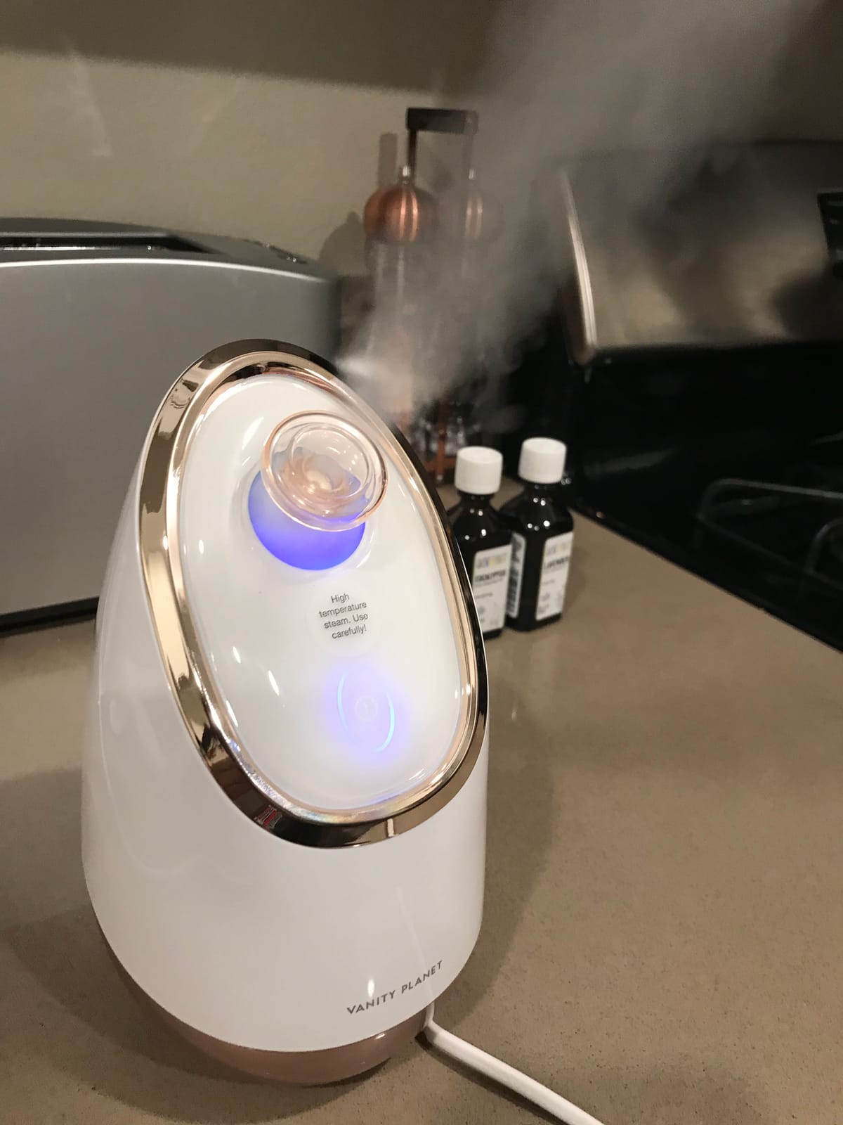 Vanity Planet Aira Ionic Facial Steamer (Rose Gold) - Pore Cleaner that Detoxifies, Cleanses and Moisturizes - Adjustable Nozzle, Water Tank with 3 Essential Oil Baskets customer photo 2