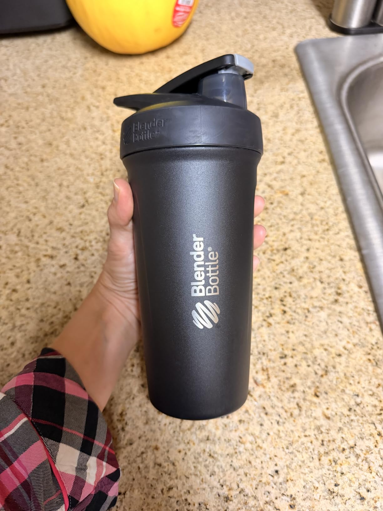 BlenderBottle Strada Shaker Cup Insulated Stainless Steel Water Bottle with Wire Whisk, 24-Ounce, Black customer photo 2