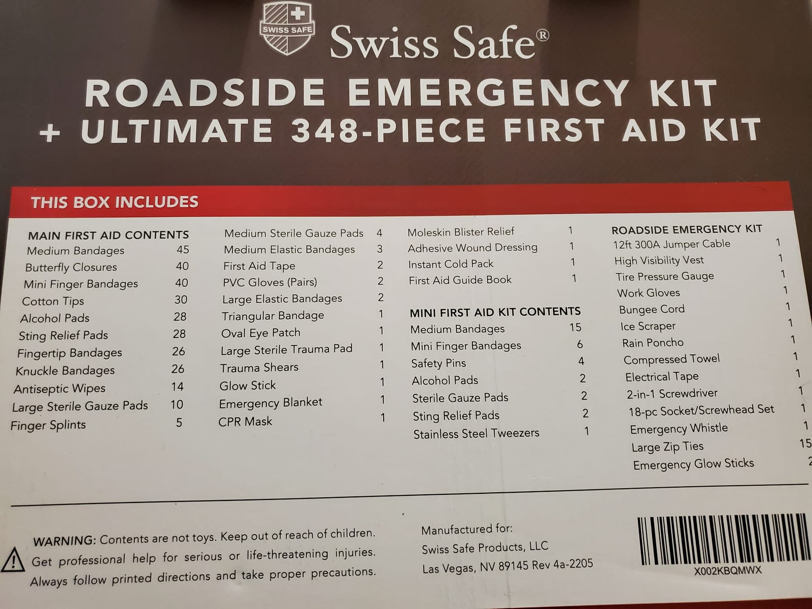 Swiss Safe 2-in-1 Car Emergency Kit, 12-FT Heavy-Duty Jumper Cables & 378-Piece Comprehensive Car First Aid Kit, Compact Roadside Auto Essentials for Vehicle Safety customer photo 1