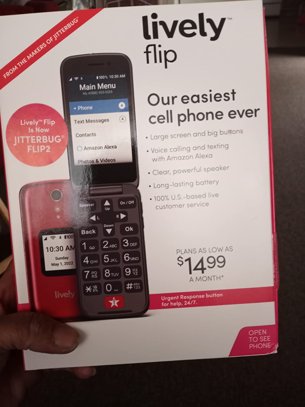 LIVELY Jitterbug Flip Cell Phone for Seniors, Flip2, Red | Simple Flip Phone for Seniors with No SIM Needed, Requires an Activated Phone Plan, Not Compatible with Other Carriers customer photo 2