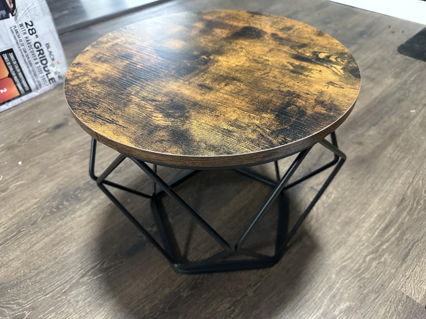 VASAGLE Small Round Coffee Table Set of 2, with Steel Frame | Side End Table for Living Room, Bedroom, Office, 19.7 Dia. x 15.7 H Inches, Rustic Brown and Ink Black, ULET040B01 customer photo 1