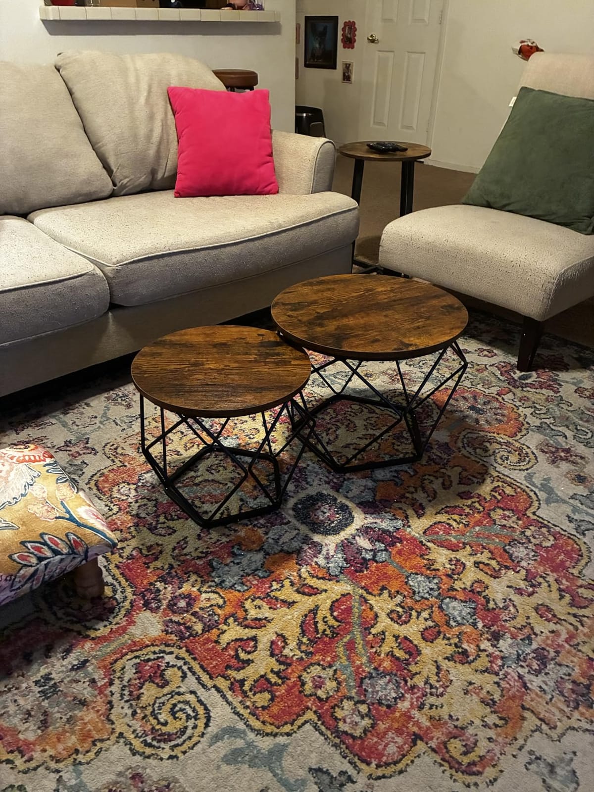 VASAGLE Small Round Coffee Table Set of 2, with Steel Frame | Side End Table for Living Room, Bedroom, Office, 19.7 Dia. x 15.7 H Inches, Rustic Brown and Ink Black, ULET040B01 customer photo 2