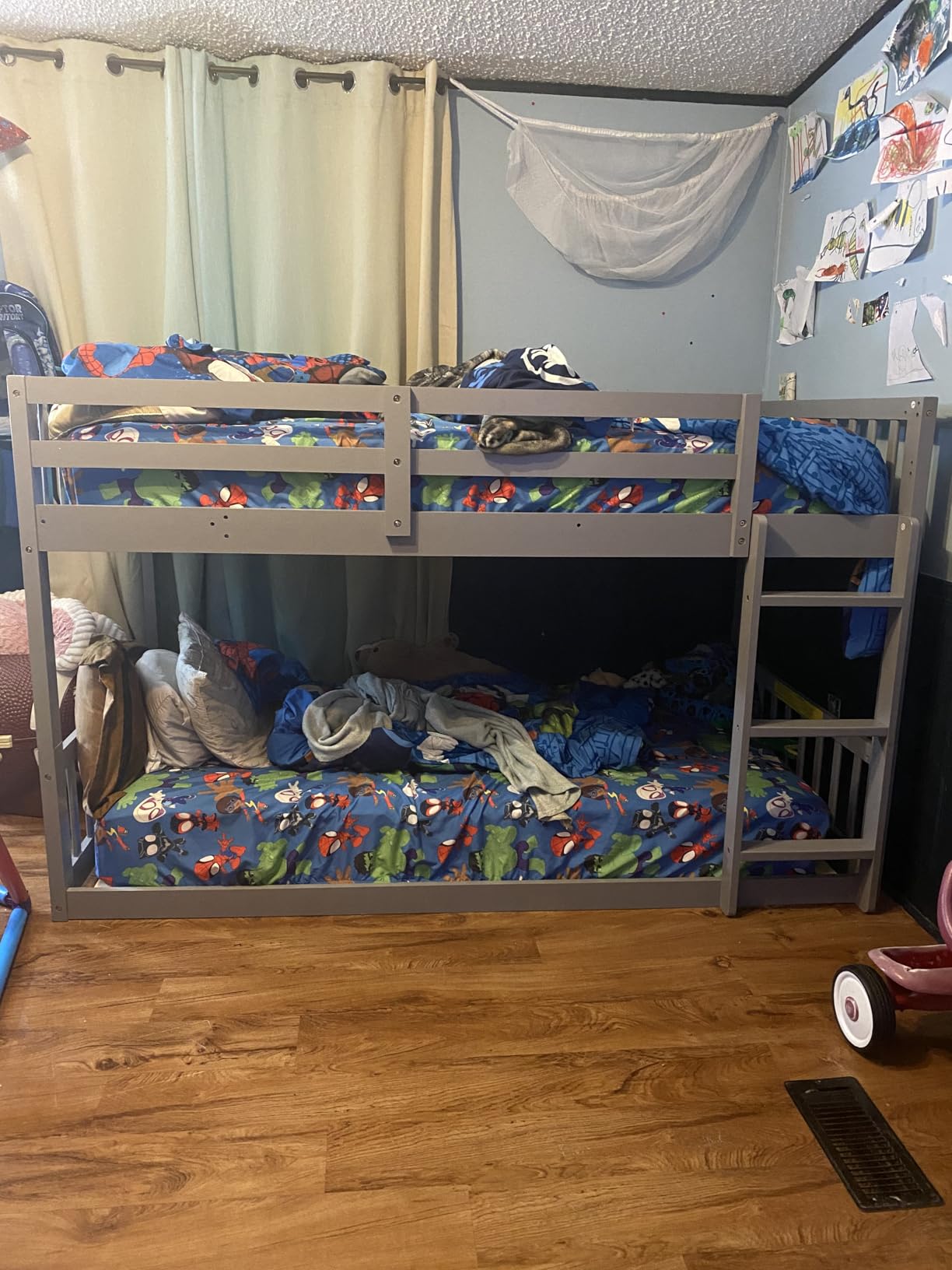 JOYMOR Solid Wood Low Twin Over Twin Bunk Bed for Kids/Junior, Bunk Bed Frame with Guardrails & Ladder for Boys Girls, No Box Spring Needed (White) customer photo 1