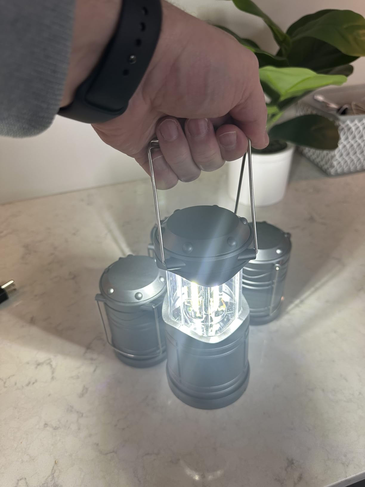 Lichamp LED Camping Lantern, 4 Pack Battery Powered Flashlight for Power Outages, Portable Collapsible Hanging Light Essential for Home, Outdoor, Emergency Lamp Survival Kit Gear for Hurricane, Gray customer photo 2