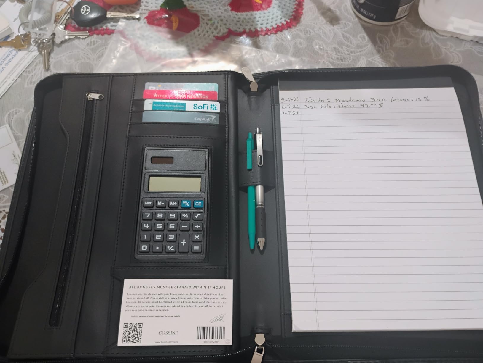Cossini Premium Business Portfolio with Zipper - Padfolio - Superior Business Impressions Begin with PU Vegan Leather, 10.1 Inch Tablet Sleeve, Smart Storage, Solar Calculator, Writing Pad -Brown customer photo 1