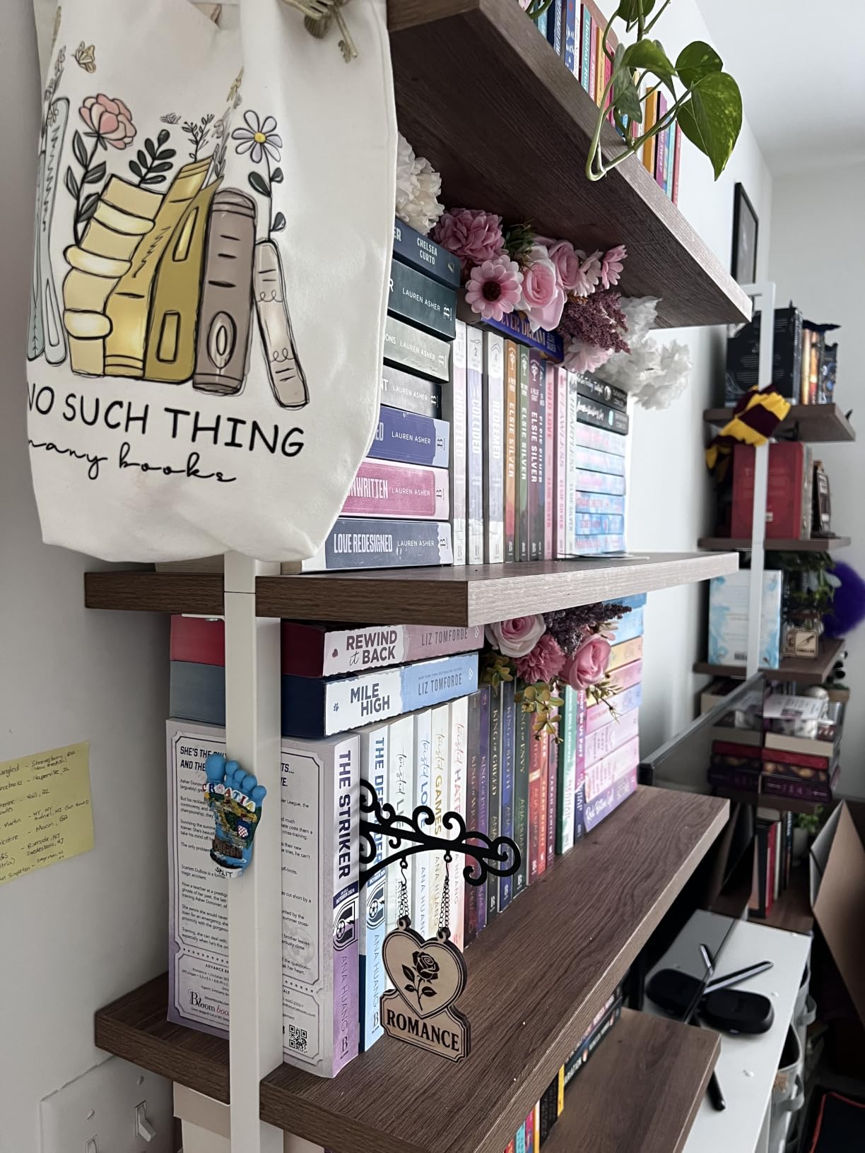 Nathan James Theo 6-Shelf Tall Modern Bookshelf, Wall Mount Ladder Shelf Bookcase with Wood and Industrial Metal Frame, Matte White customer photo 2