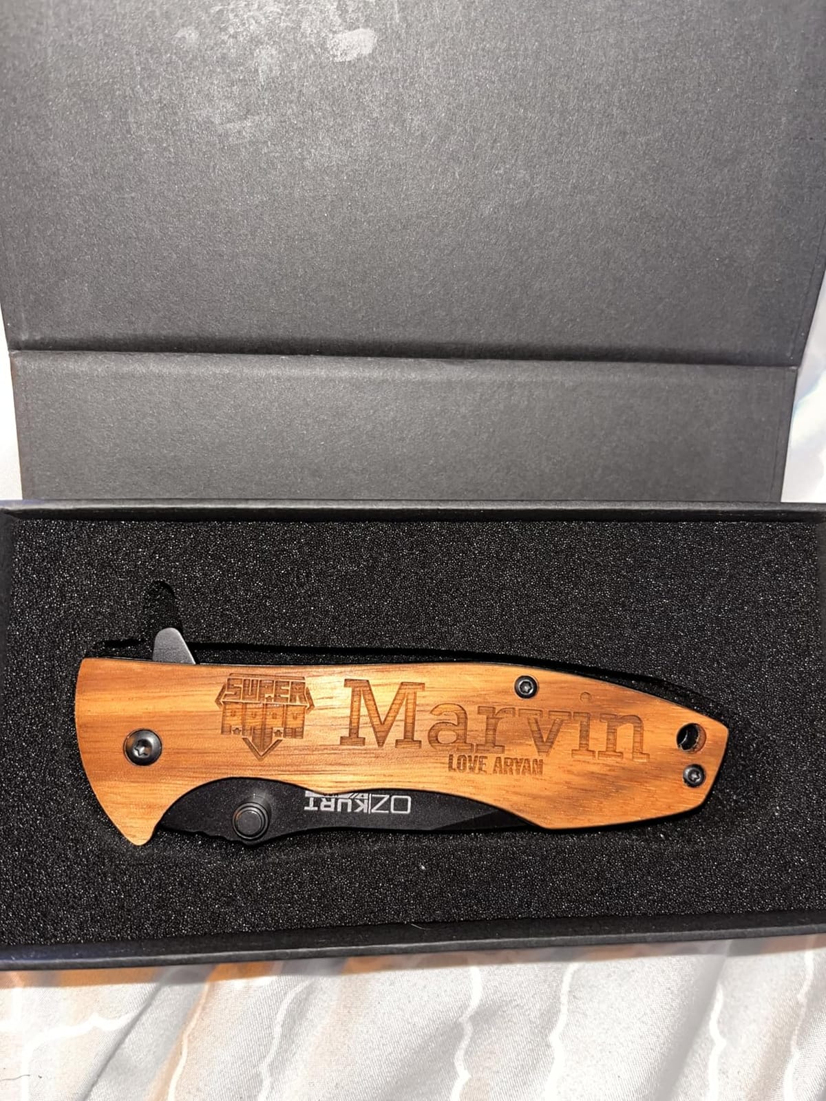 Gifts for Men, Personalized Engraved Oak Wood Pocket Knife - 36 Icons, 20 Stylish Font - Custom Pocket Knives customer photo 1