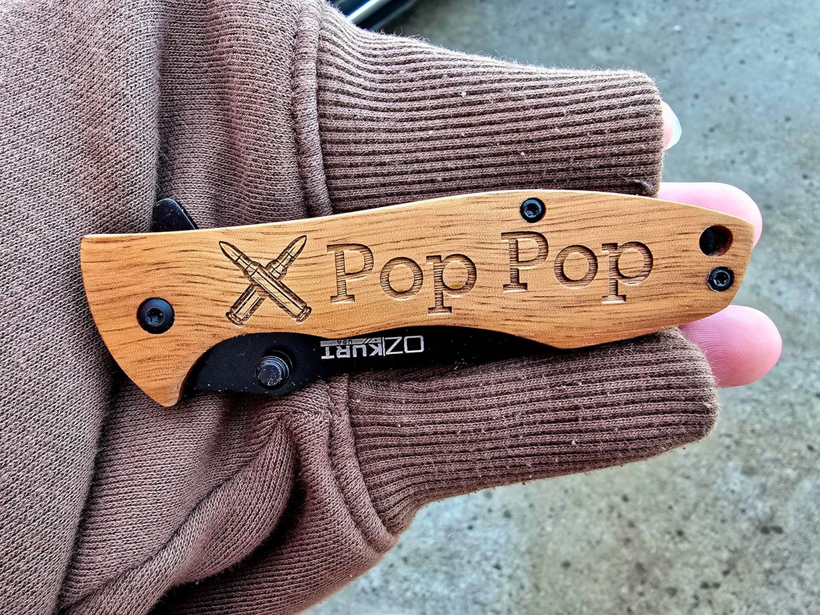 Gifts for Men, Personalized Engraved Oak Wood Pocket Knife - 36 Icons, 20 Stylish Font - Custom Pocket Knives customer photo 2