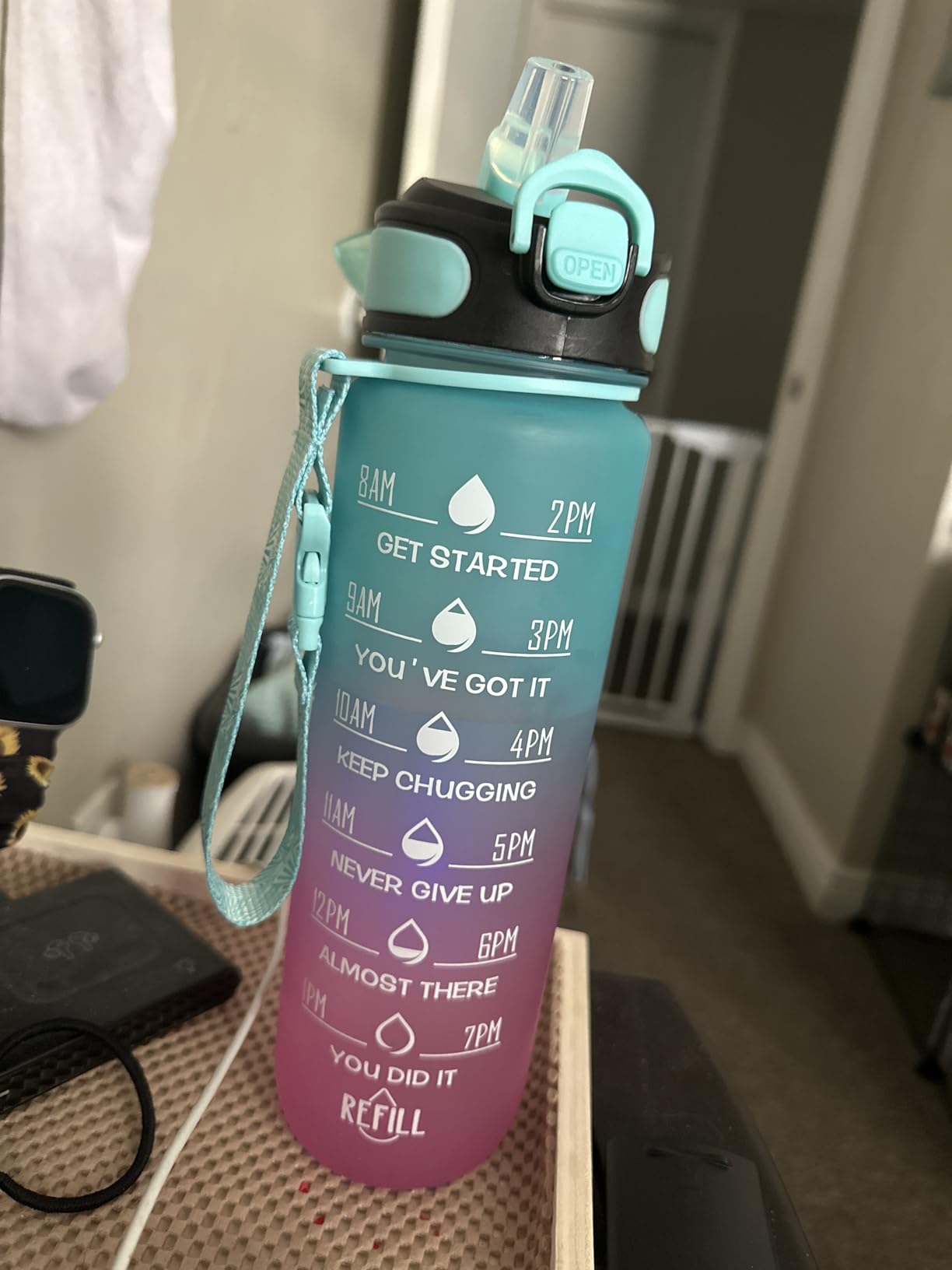 Enerbone 32 oz Drinking Water Bottle with Times to Drink and Straw, Motivational with Carrying Strap, Leakproof BPA & Toxic Free, Ensure You Drink Enough Water for Fitness Gym Outdoor customer photo 1