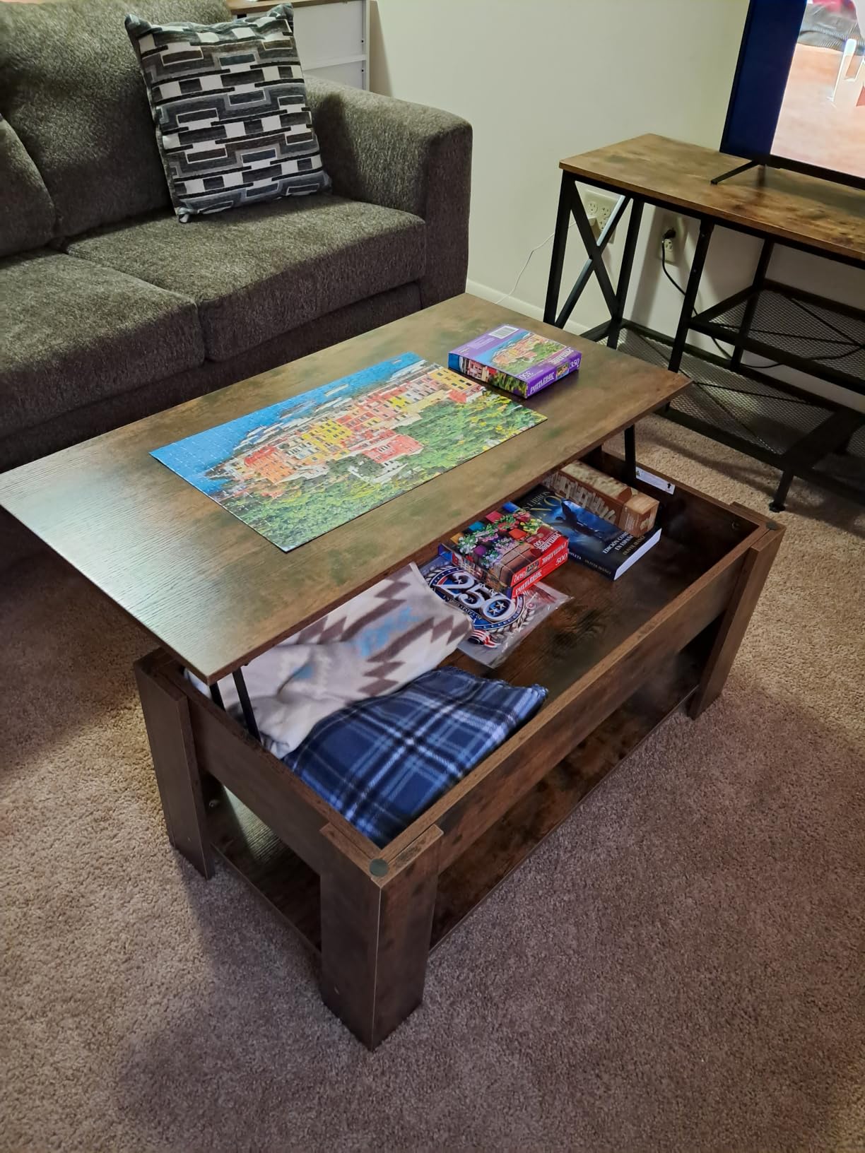 Yaheetech Black Lift Top Coffee Table with Storage for Living Room, 38.6