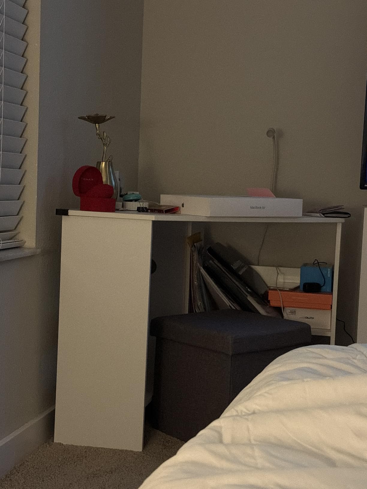 Tangkula White Corner Desk - 90 Degrees Triangle for Computer, Small Space, Bedroom, Makeup Vanity Desk with Storage Shelves & CPU Stand, Space Saving Writing Desk customer photo 2