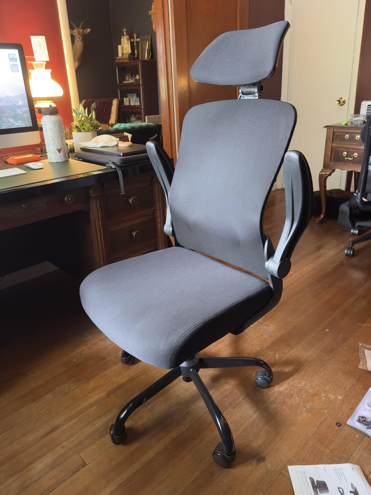 Mimoglad Office Chair, High Back Ergonomic Desk Chair with Adjustable Lumbar Support and Headrest, with flip-up Armrests for Guitar Playing, 5 Years Warranty (Moon Grey) customer photo 1