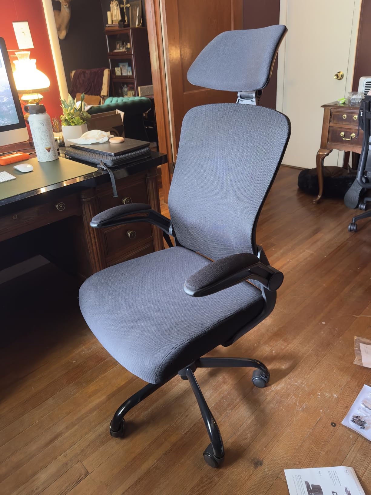 Mimoglad Office Chair, High Back Ergonomic Desk Chair with Adjustable Lumbar Support and Headrest, with flip-up Armrests for Guitar Playing, 5 Years Warranty (Moon Grey) customer photo 2