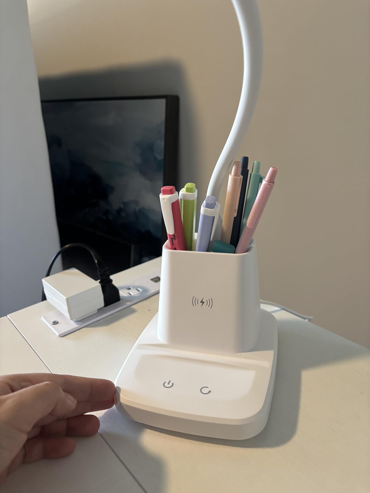 Desk Lamp, LED Desk Lamps for Home Office, Wireless Charger Small Desk Lamp with Pen Holder, 3 Color Modes, Dimmable, CRI 85, 800LM, Study Lamps for College Dorm Room, Adapter Included, Black customer photo 2