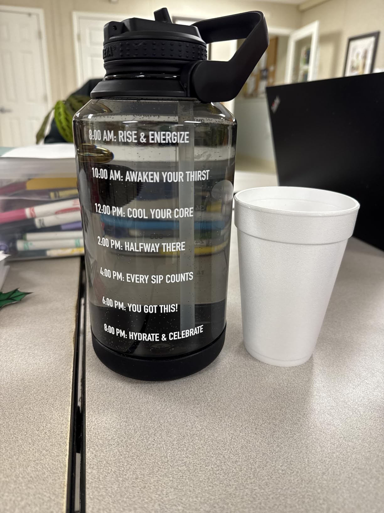 Takeya Motivational Water Bottle with Straw Lid and Time Marker (64 oz, Stormy Black) - Leakproof, BPA Free Water Bottle for Daily Intake Tracking customer photo 1
