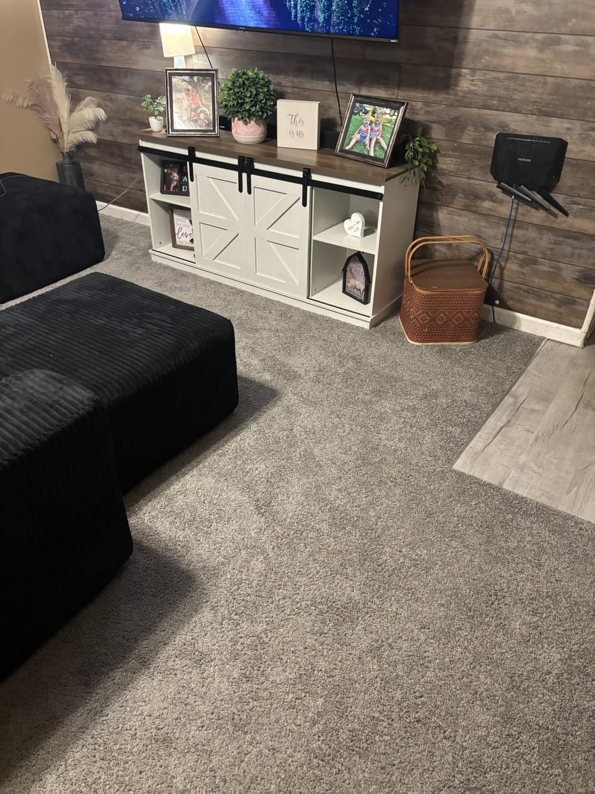 JUMMICO TV Stand for 65 Inch TV, Entertainment Center with Storage Cabinets and Sliding Barn Doors, Mid Century Modern Media TV Console Table for Living Room Bedroom (Bright White) customer photo 1