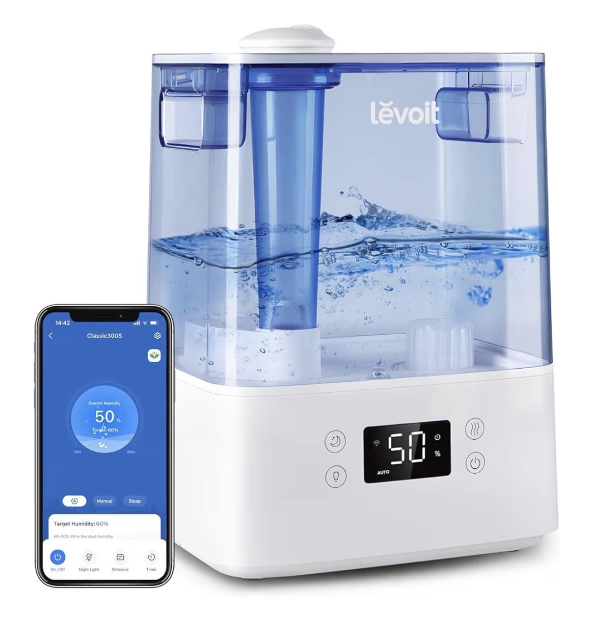 Levoit Classic300 Ultrasonic Top Fill Humidifier, Extra Large 6L Tank, 60H | Super Quiet, Easy to Use and Clean, 360° Rotation Nozzle, Simple Knob Control, Handle, Auto Shut Off, Gray customer photo 2