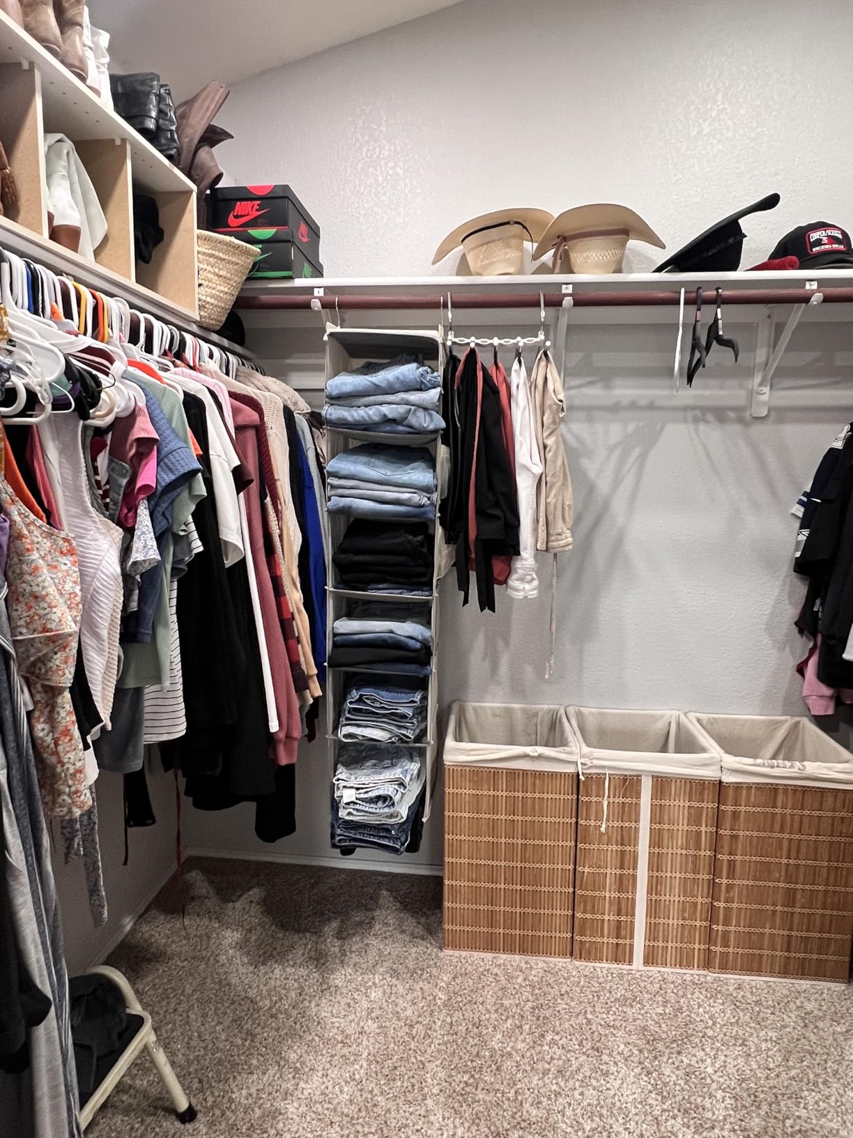 YOUDENOVA Hanging Closet Organizer, 6-Shelf Closet Hanging Storage Shelves, 2 Packs, Grey | Breathable Fabric, 2 Side Pockets, Clothes Organizer, Hanging Shelves, Closet Storage customer photo 2