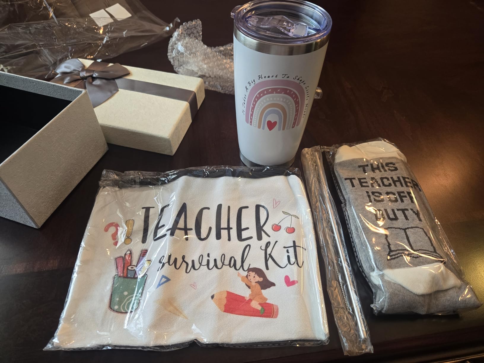 Best Teacher Appreciation Gifts, 20 OZ Insulated Tumbler for Women Teacher, Unique Gift Ideas from Students - Funny Socks Thank You Basket Box for New Teachers, Christmas Gifts for Teachers customer photo 1