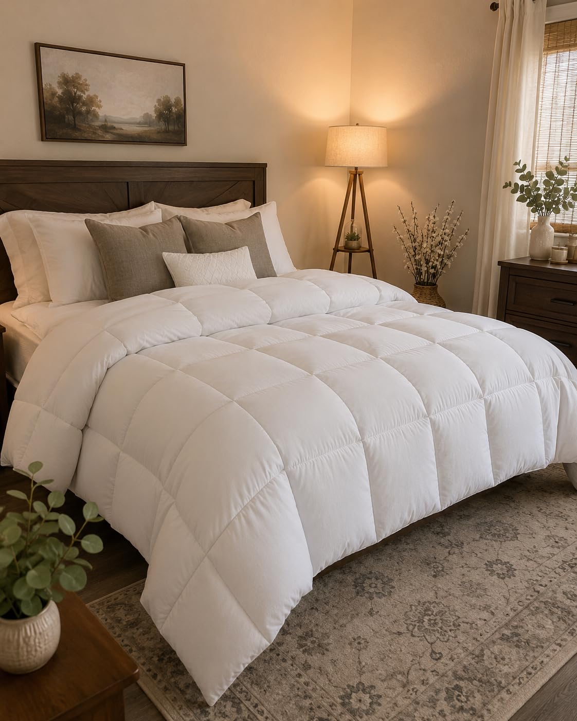 HYLEORY All Season Queen Size Bed Comforter - Cooling Down Alternative Quilted Duvet Insert with Corner Tabs - Winter Warm - Machine Washable - Light Grey customer photo 1