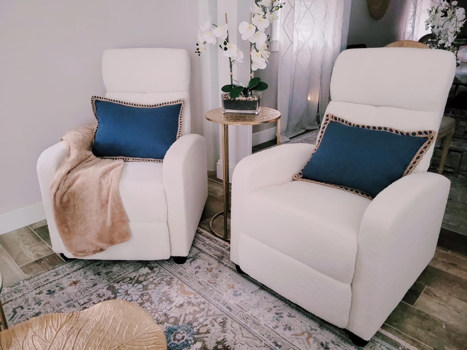 Topeakmart Fabric Recliner Chair Adjustable Modern Single Sofa Chair with Pocket Spring Living Room Bedroom Home Theater Ivory customer photo 1