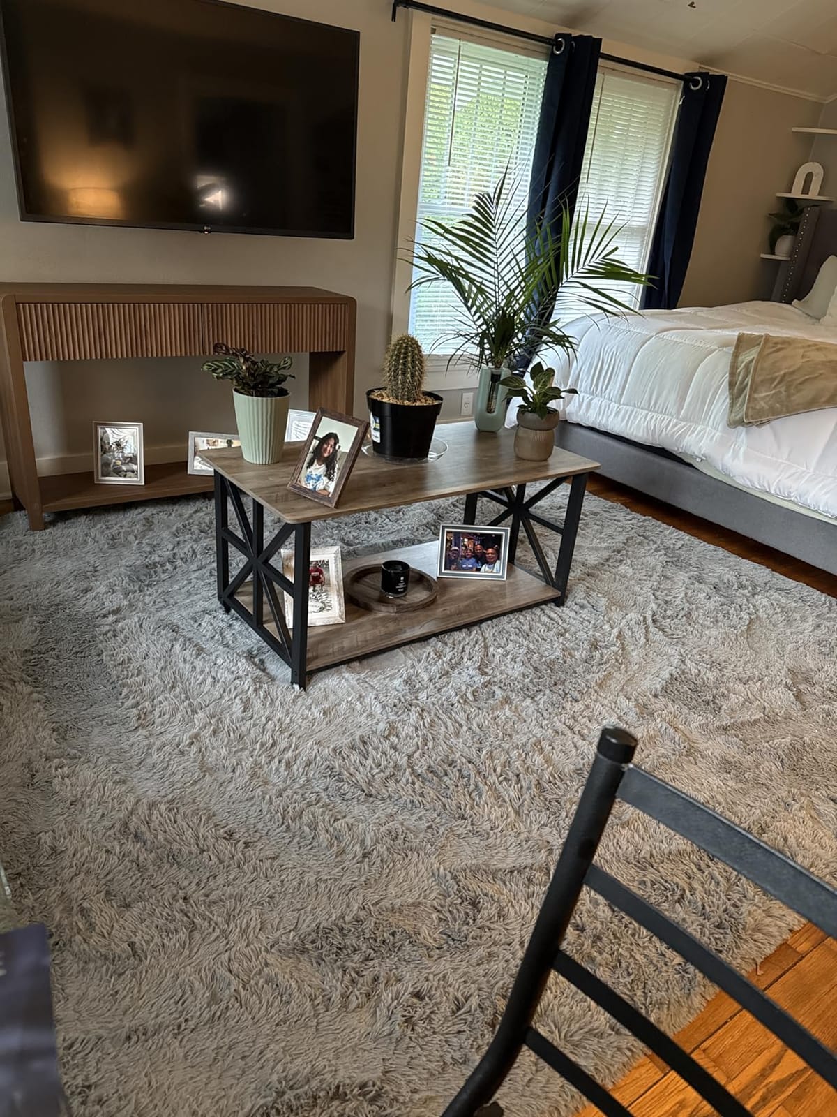 GreenForest Round Corners Coffee Table for Living Room | Rustic Style Center Table with Storage Shelf, 39 Inch Space Saving Sofa Table, Easy Assembly, Gray Wash customer photo 2