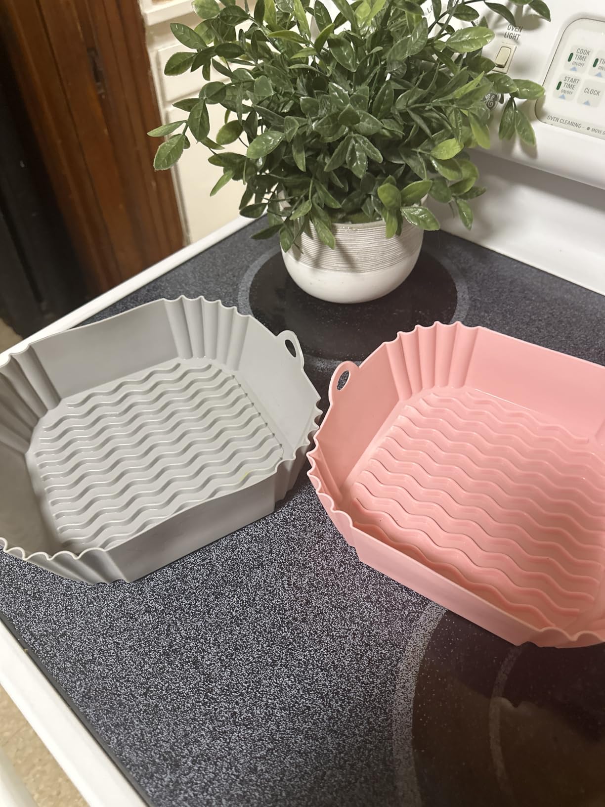 Boribim 2 PCS Square Silicone Air Fryer Liners - 8 Inch Reusable Air Fryer Pot - Air Fryer Accessories - Air Fryer Inserts for 4 to 7 QT Oven Microwave Accessories (Red + Blue) customer photo 1