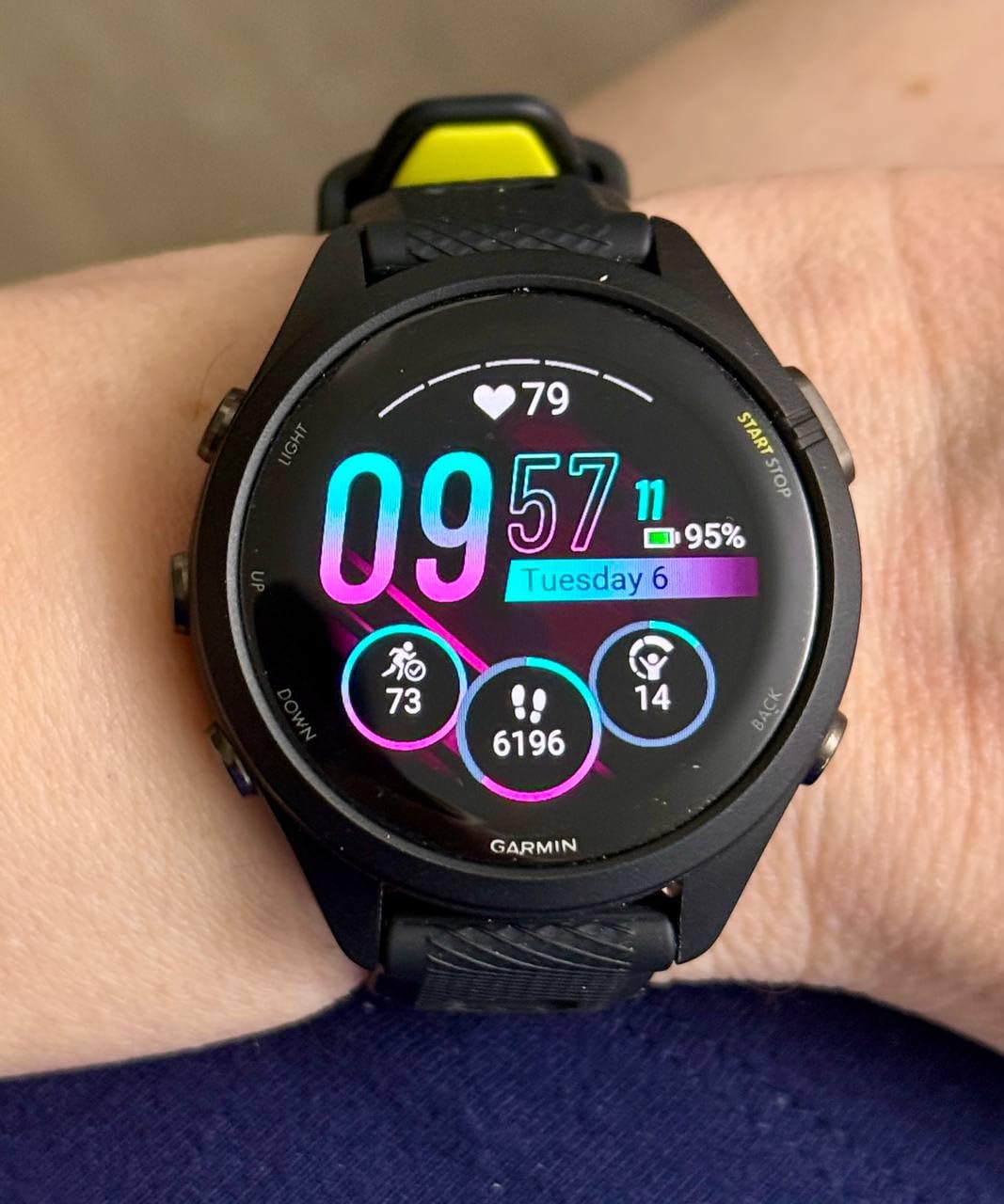 Garmin Forerunner® 265, Running Smartwatch, 46mm, Whitestone/Tidal Blue | Advanced Training Metrics & Recovery Insights, Music On Your Wrist, Garmin Coach, Daily Suggested Workouts customer photo 1