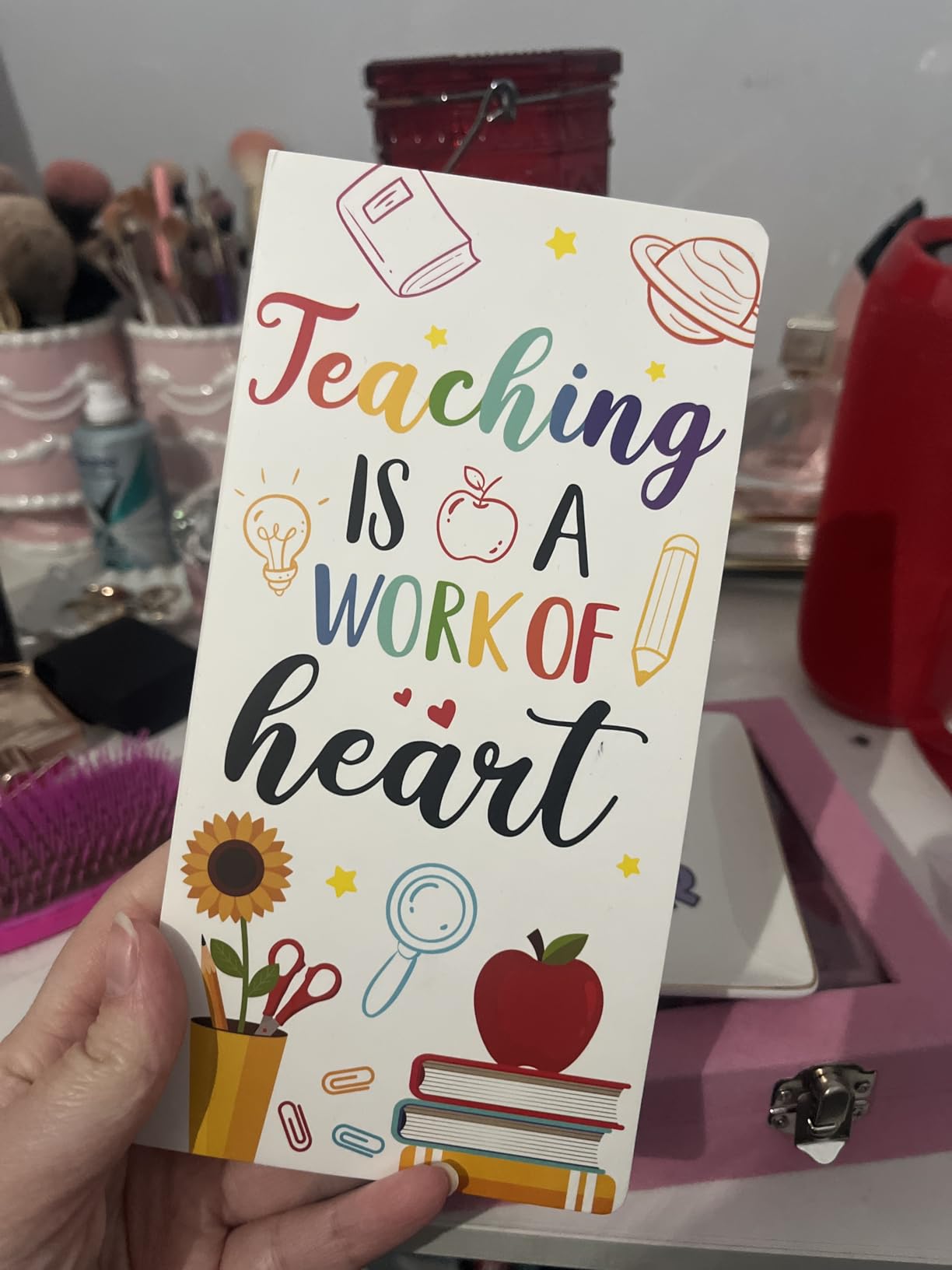 Xqumoi Teaching is A Work of Heart Sticky Notes Set Back to School Supplies | Self-Stick Note Pad, Teacher Appreciation Gift, Blackboard Pencil Apple Shape, Writing Memo Pad Page, Office Classroom, White customer photo 2