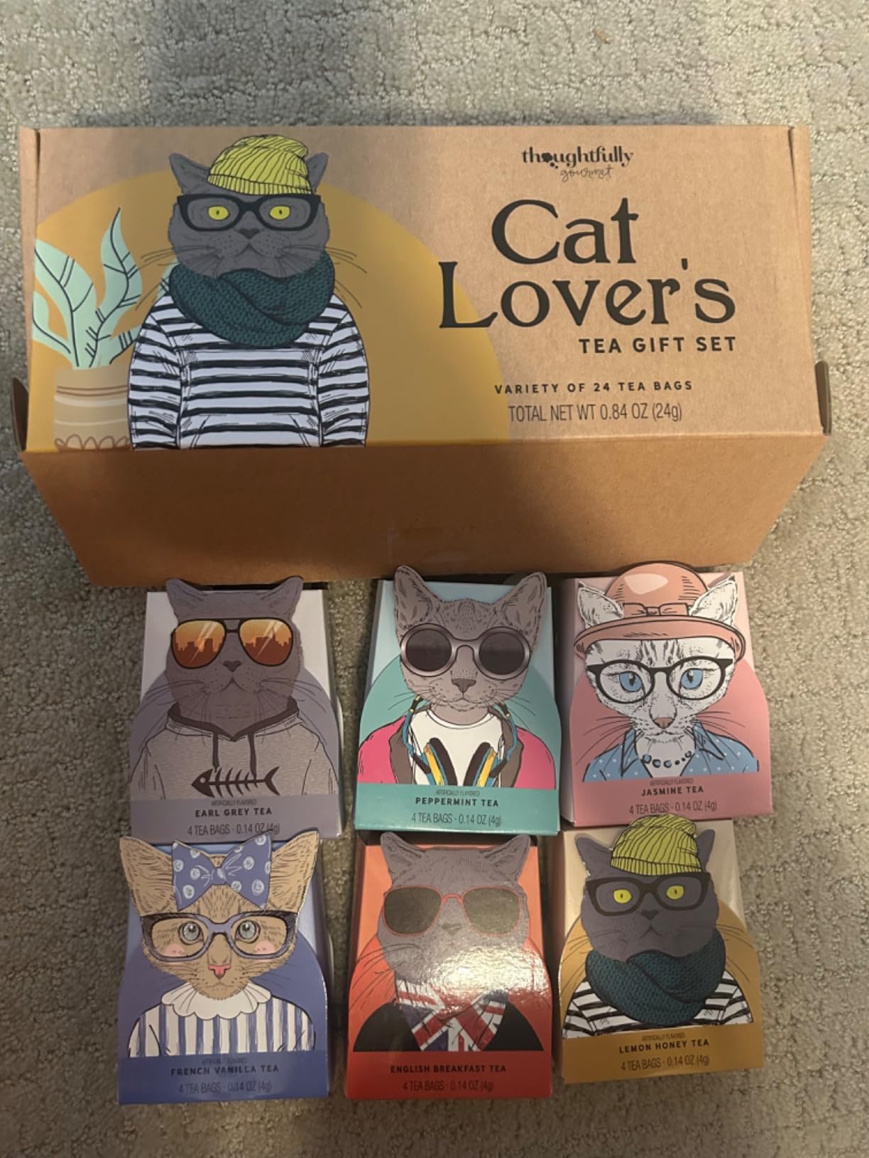 Thoughtfully Gourmet Cat Lover's Tea Gift Set - 24 Tea Bags in 6 Flavors, Cat Art & Quotes, Fancy Tea Sampler for Cat Lovers, Cat Gifts, Tea Lover Gift, Sri Lankan Black Tea Variety Pack customer photo 1