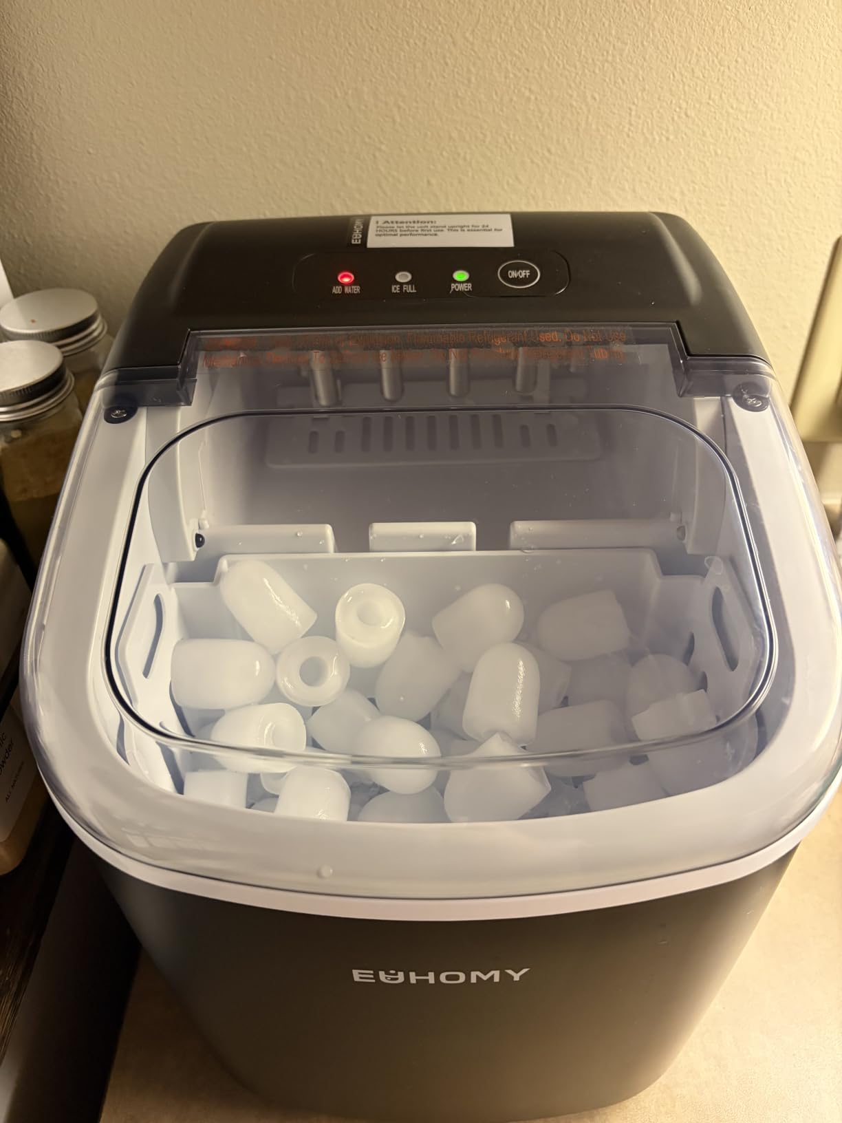 EUHOMY Countertop Ice Maker Machine with Handle, 26lbs in 24Hrs, 9 Ice Cubes Ready in 6 Mins, Auto-Cleaning Portable Ice Maker with Basket and Scoop, for Home/Kitchen/Camping/RV (Black) customer photo 2