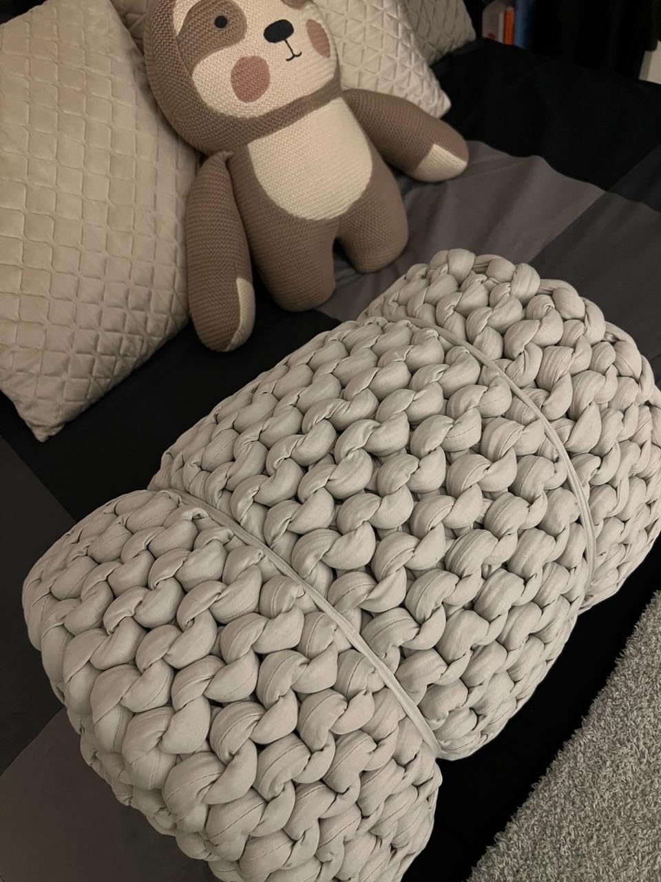 Bearaby Cotton Hand-Knit Weighted Blankets for Adults - Chunky Knit Blanket - Sustainable, Breathable, Organic, Cooling Weighted Blanket - Machine Washable (Moonstone Grey, 15 lbs, 40