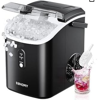 EUHOMY Nugget Ice Maker Countertop with Handle, Ready in 6 Mins, 34lbs Per Day, Removable Top Cover, Auto-Cleaning, Portable Sonic Ice Maker with Basket and Scoop, for Home/Party/RV/Camping (Black) customer photo 1