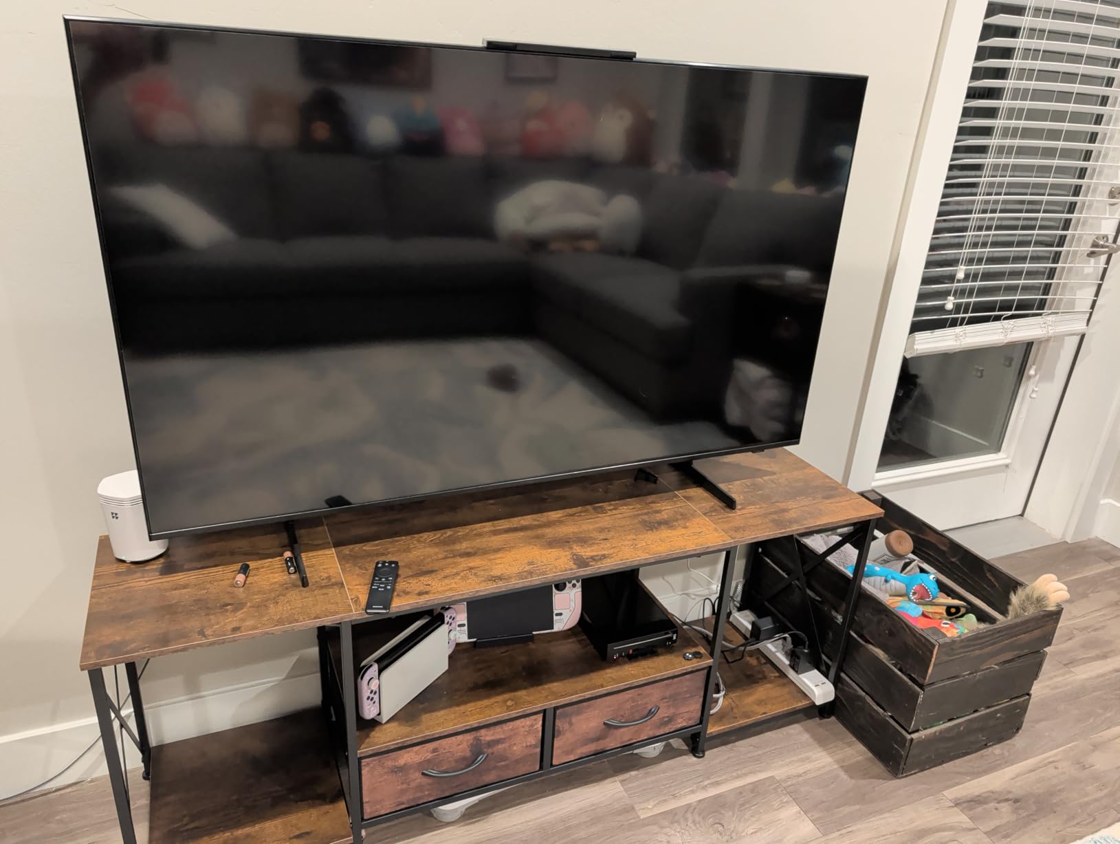 GYIIYUO TV Stand with Fabric Drawers for 65 70 75 Inches TV - Entertainment Center and Industrial TV Console Table with Open Storage Shelves for Living Room, Bedroom - 63