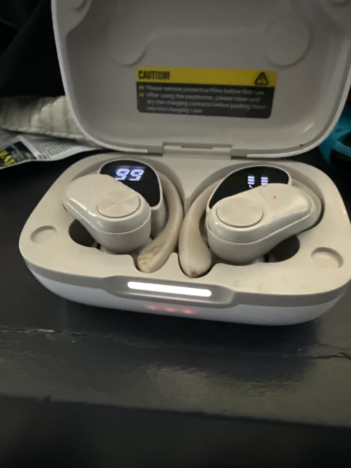 PocBuds Bluetooth Headphones Wireless Earbuds 80hrs Playtime Wireless Charging Case Digital Display Sports Ear Buds with Earhook Deep Bass IPX7 Waterproof Over-Ear Earphones for TV Phone Laptop Black customer photo 2