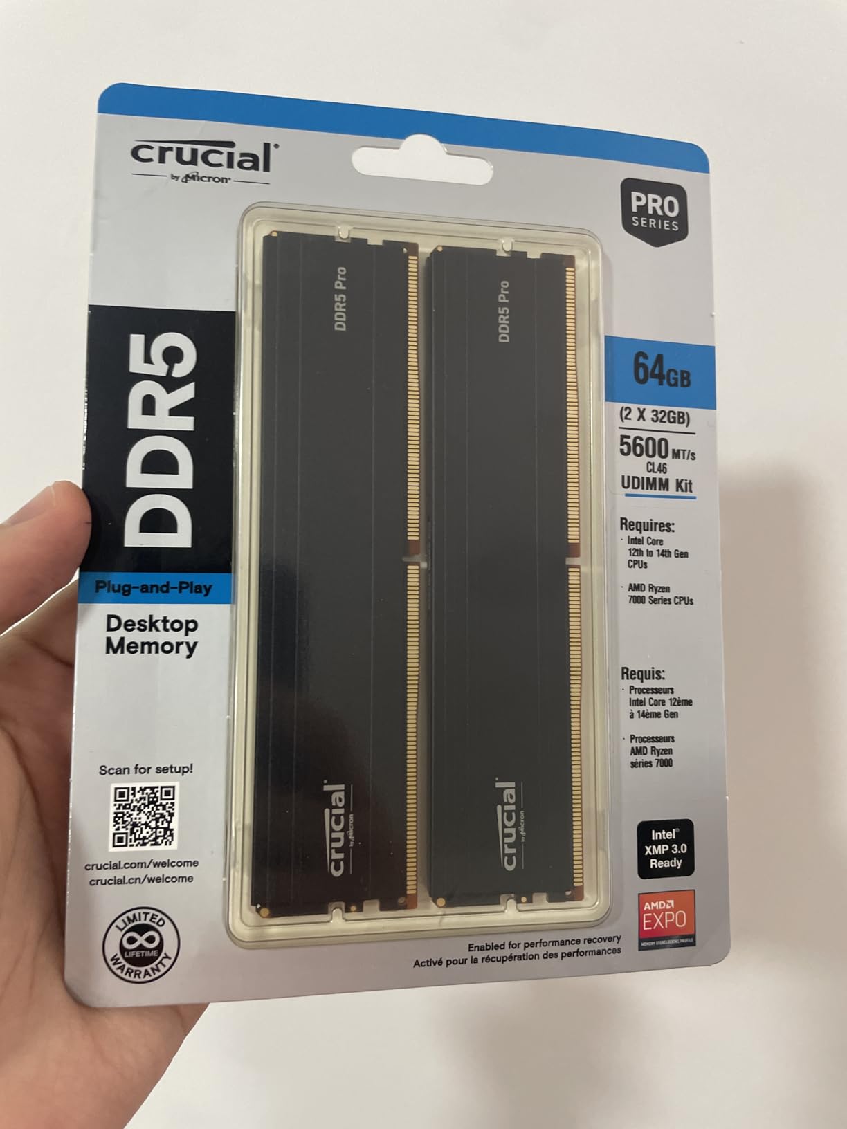 Crucial Pro 64GB DDR5 RAM Kit (2x32GB), 5600MHz Desktop Memory UDIMM 288-pin, Compatible with 13th Gen Intel Core and AMD Ryzen 7000 - CP2K32G56C46U5 customer photo 2