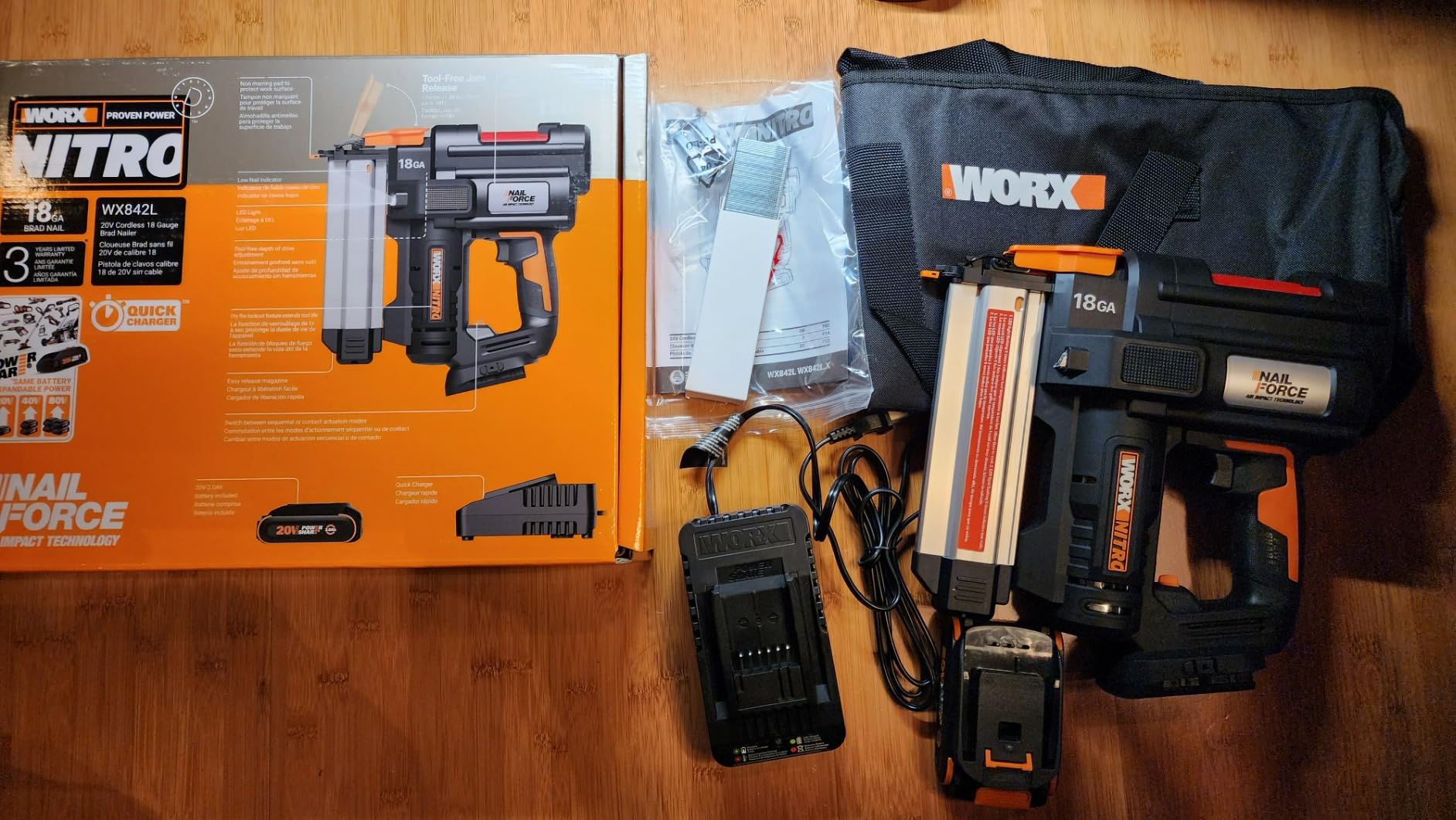 WORX Cordless Brad Nailer, 20V 18GA Nail Gun, WX842L | Up to 2-in Nails and Tool-Free Jam Release for Trimming, Molding and Baseboards, Battery and Charger Included, PowerShare customer photo 2