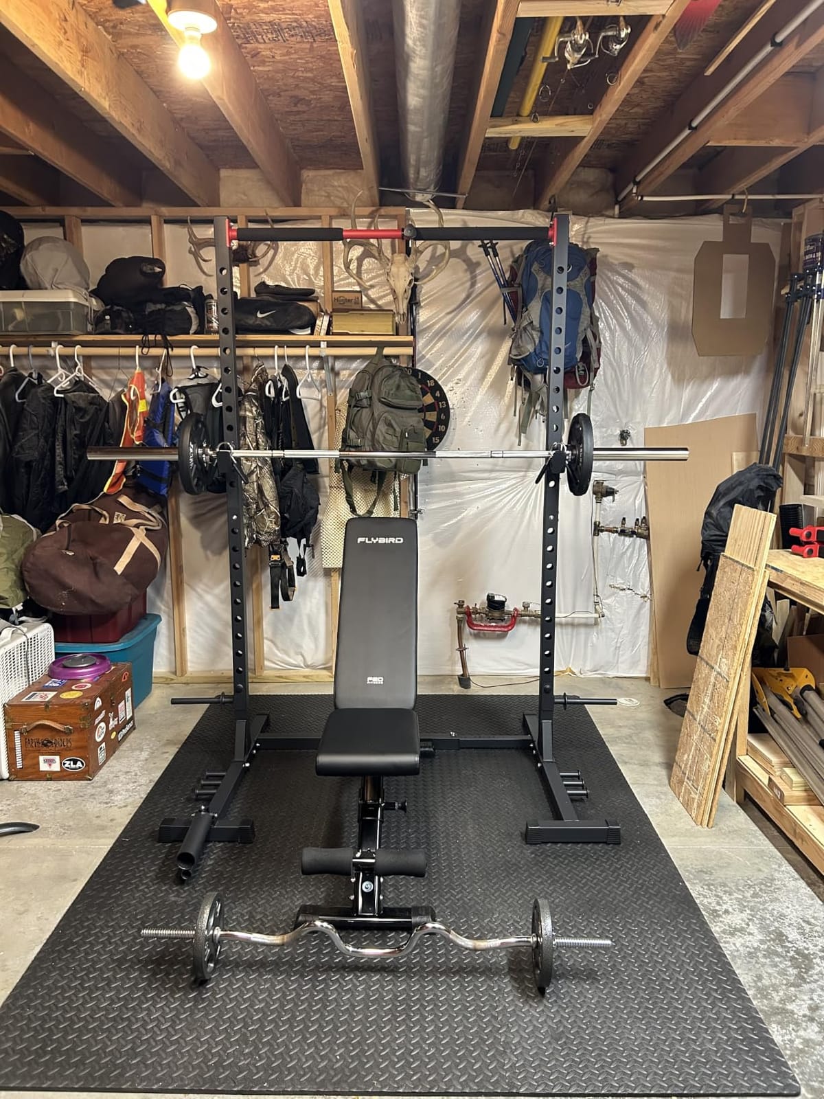 FLYBIRD SR1 Squat Rack, Adjustable Power Rack for 6FT/7FT Barbells | Squat Rack for Home Gyms with Pull-Up Bar, 22 Adjustment Positions, J-Hooks and Safety Spotter Arms customer photo 1