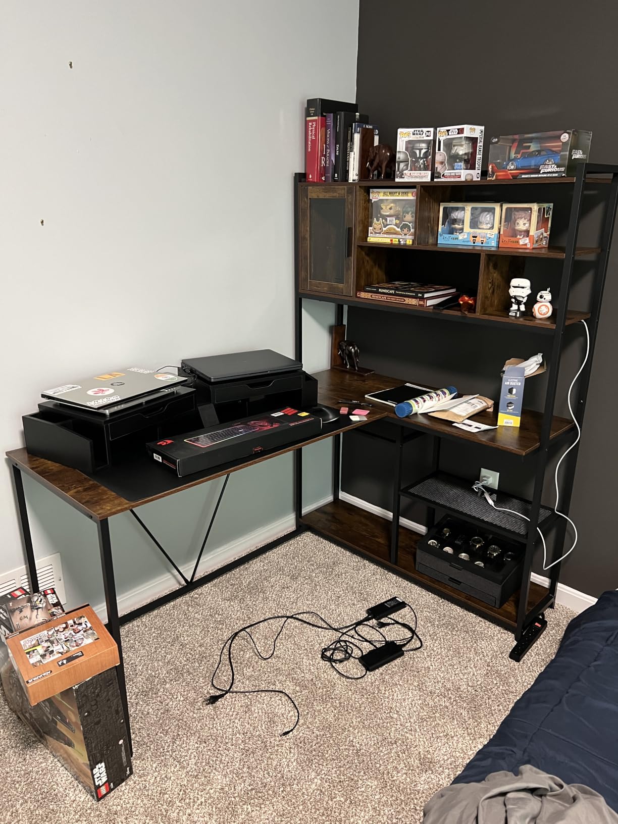 SEDETA L Shaped Computer Desk with Storage Shelves, Bookshelf, Rustic Brown | 58'' Reversible Office Desk with LED Light, Glass Door Cubby, L Shaped Corner Desk for Gaming, Two Monitors, Small Space customer photo 2
