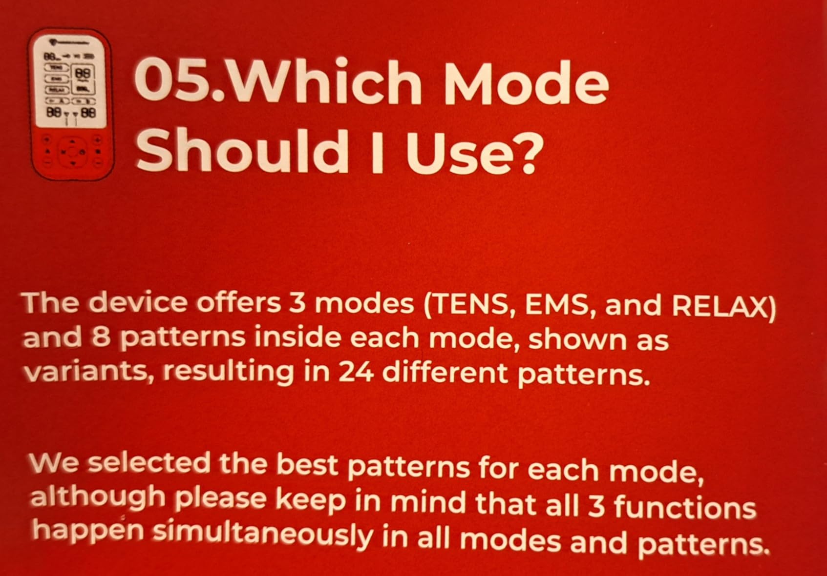 NEOCARBON TENS Unit Muscle Stimulator Pro for Back Pain Relief, Shoulder Recovery and Physical Therapy, Electronic Massager Machine with PMS Pulse for Effective Shock Therapy, Red customer photo 1