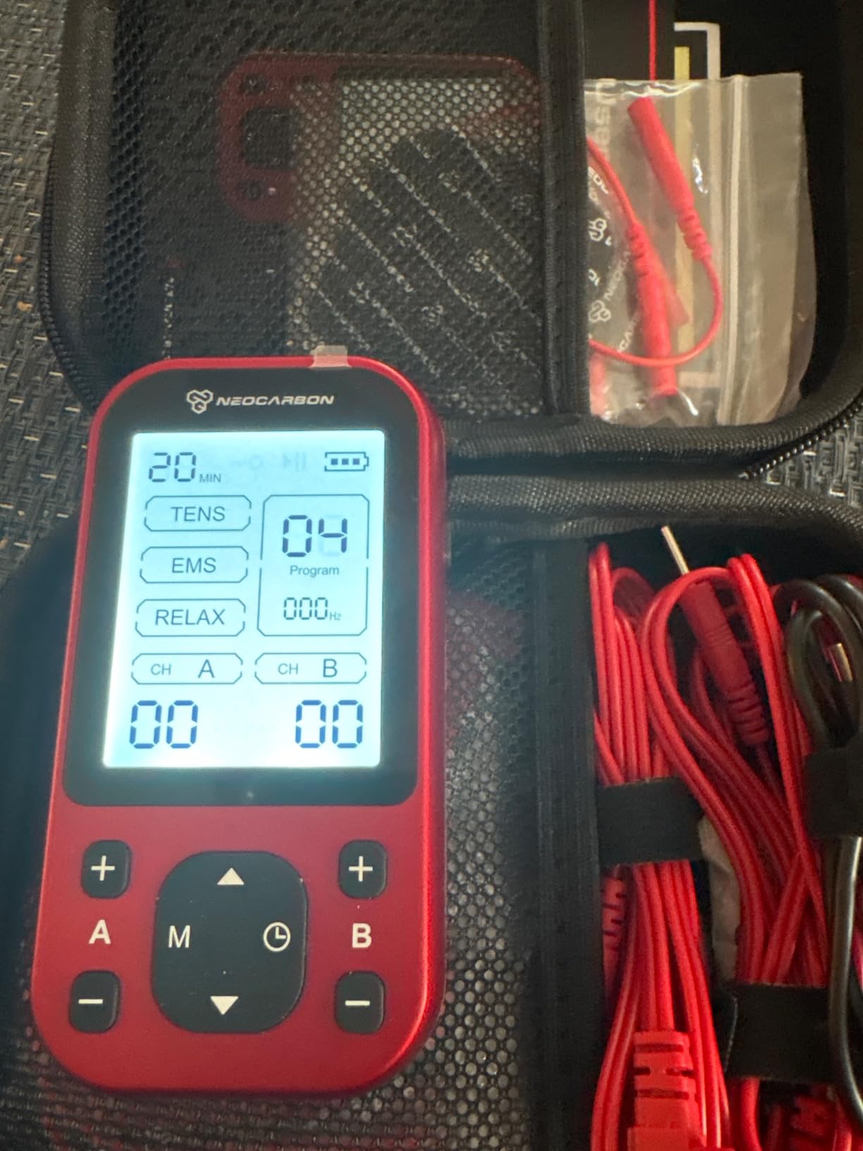 NEOCARBON TENS Unit Muscle Stimulator Pro for Back Pain Relief, Shoulder Recovery and Physical Therapy, Electronic Massager Machine with PMS Pulse for Effective Shock Therapy, Red customer photo 2