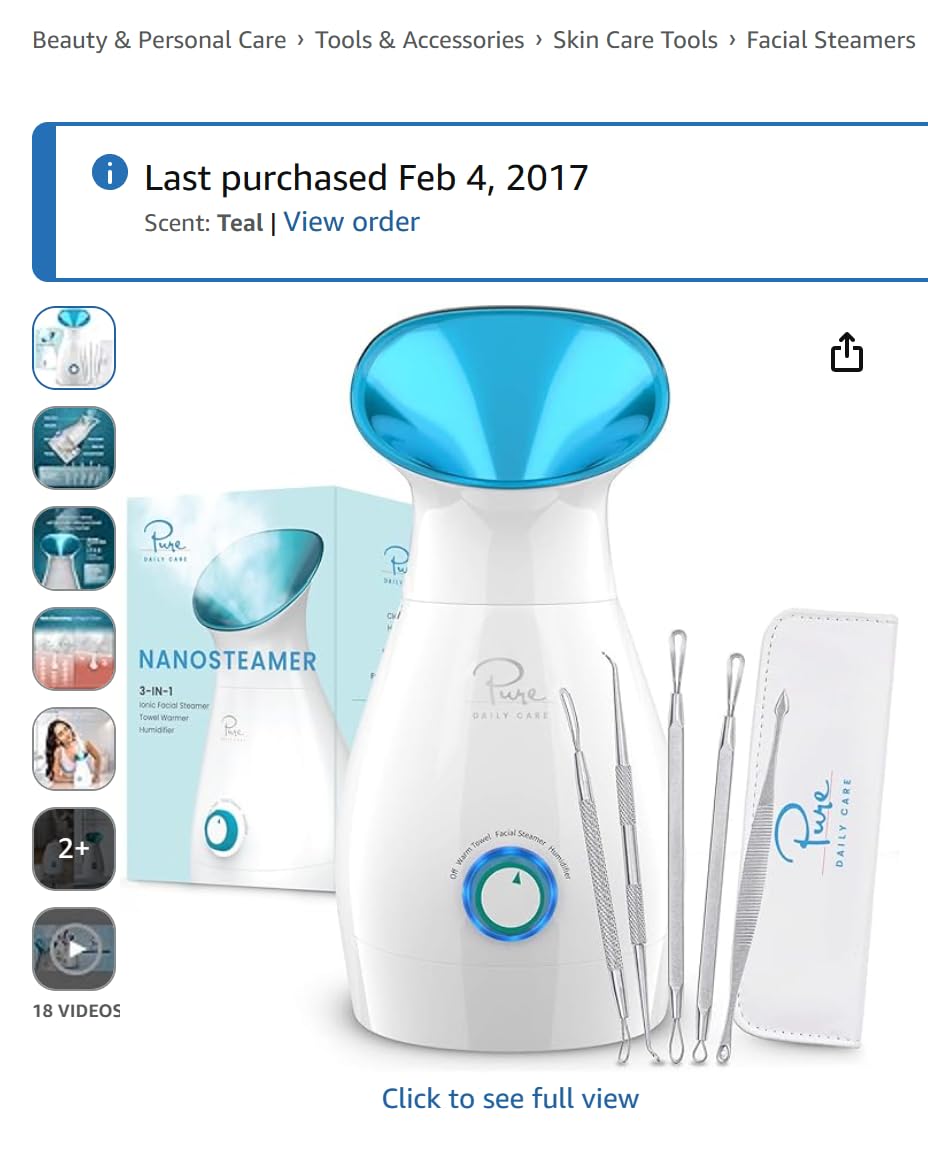Pure Daily Care NanoSteamer Large 3-in-1 Nano Ionic Facial Steamer with Precise Temp Control - Humidifier - Unclogs Pores - Blackheads - Spa Quality - Bonus 5 Piece Stainless Steel Skin Kit (Silver) customer photo 2