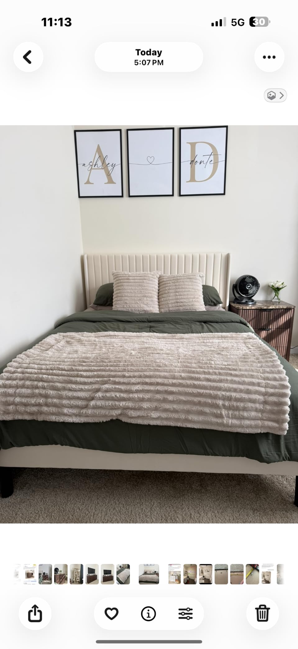 Allewie Queen Size Velvet Bed Frame / Vertical Channel Tufted Wingback Headboard / Upholstered Platform Bed / Strong Wooden Slats / No Box Spring Needed / Easy Assembly / White customer photo 1