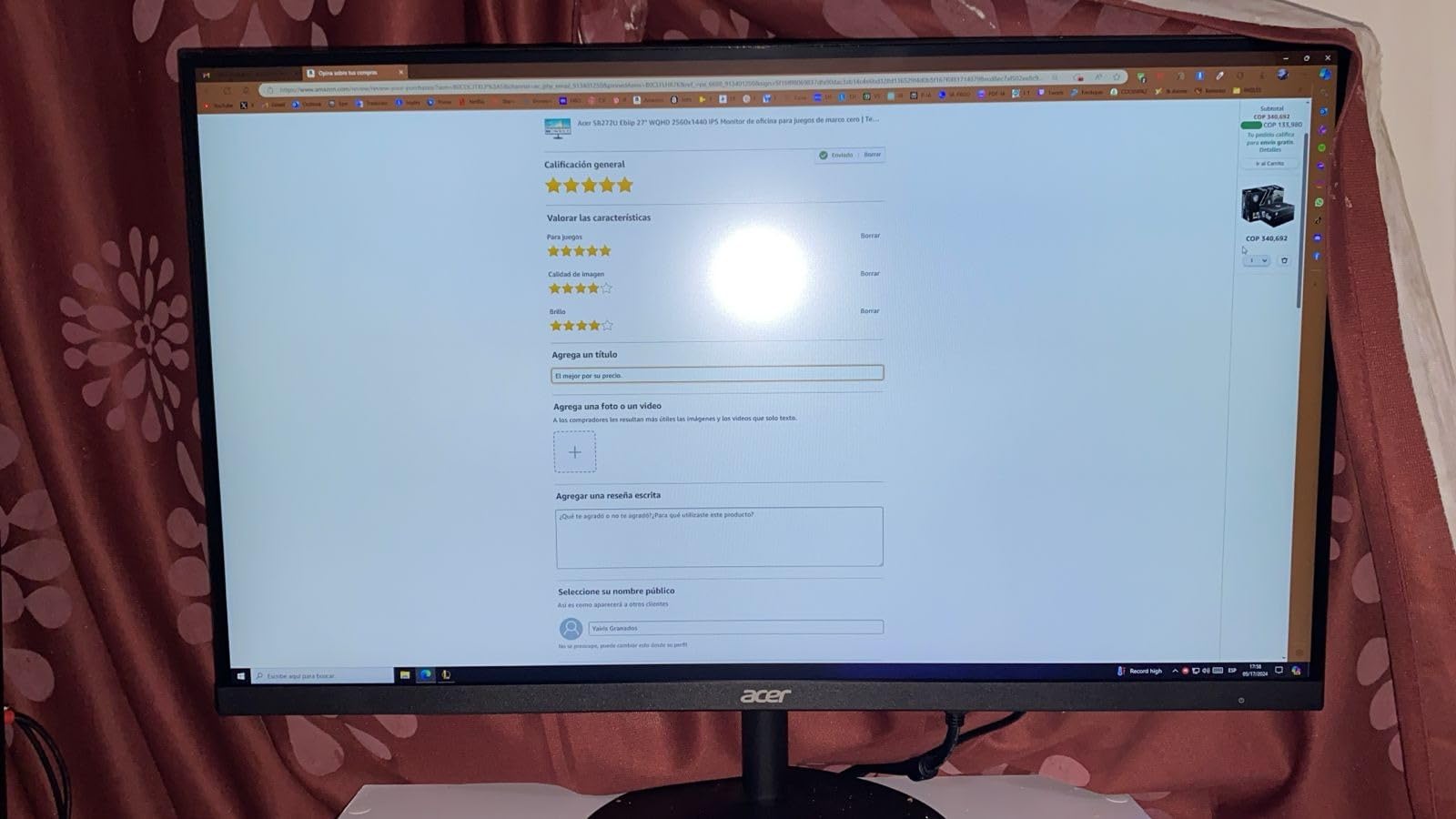 Acer 27in QHD 2560x1440 IPS 100Hz Office Monitor SB272U Ebiip | 1ms, AMD FreeSync, 2xHDMI, DisplayPort, VESA Mountable, Bluelight Filter, Flickerless Technology customer photo 1