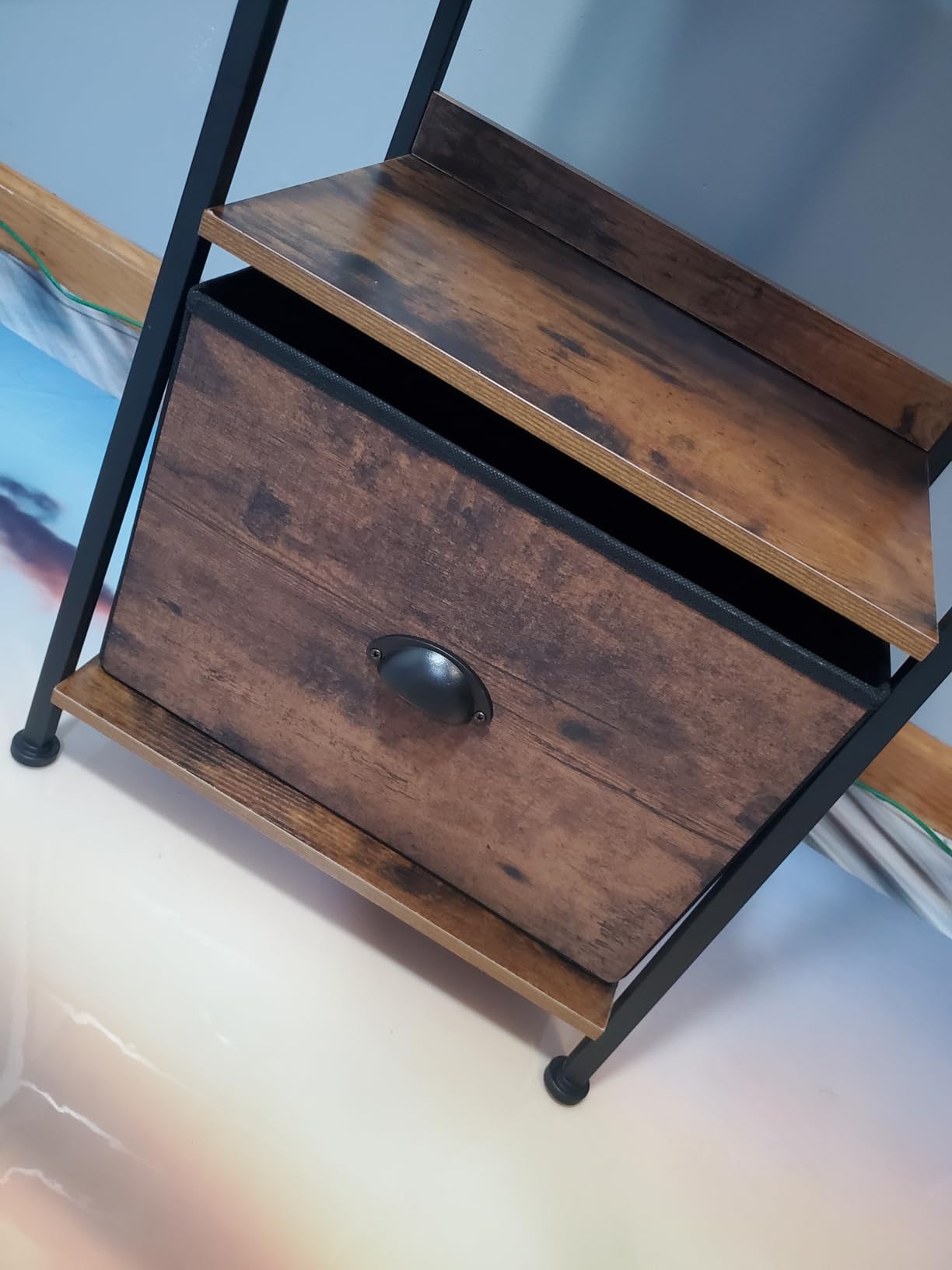 Furologee Ladder Shelf, 5 Tier Bookshelf with Fabric Drawer, Rustic Brown, 55.6