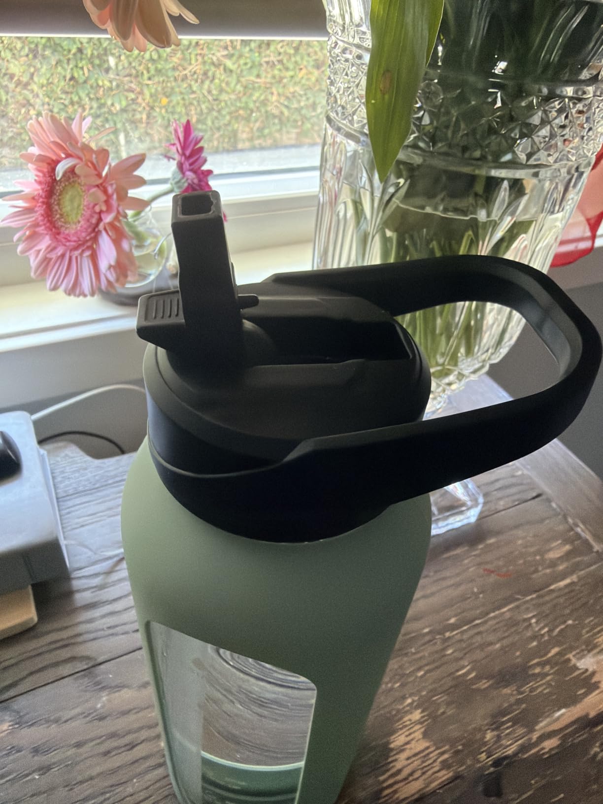 CIVAGO 64 oz Glass Water Bottle with Straw, Half Gallon Large Water Jug | Motivational, Time Marker, Leakproof Lids, Wide Mouth, Flask Cup with Handle and Silicone Sleeve, for Juices, Black customer photo 1